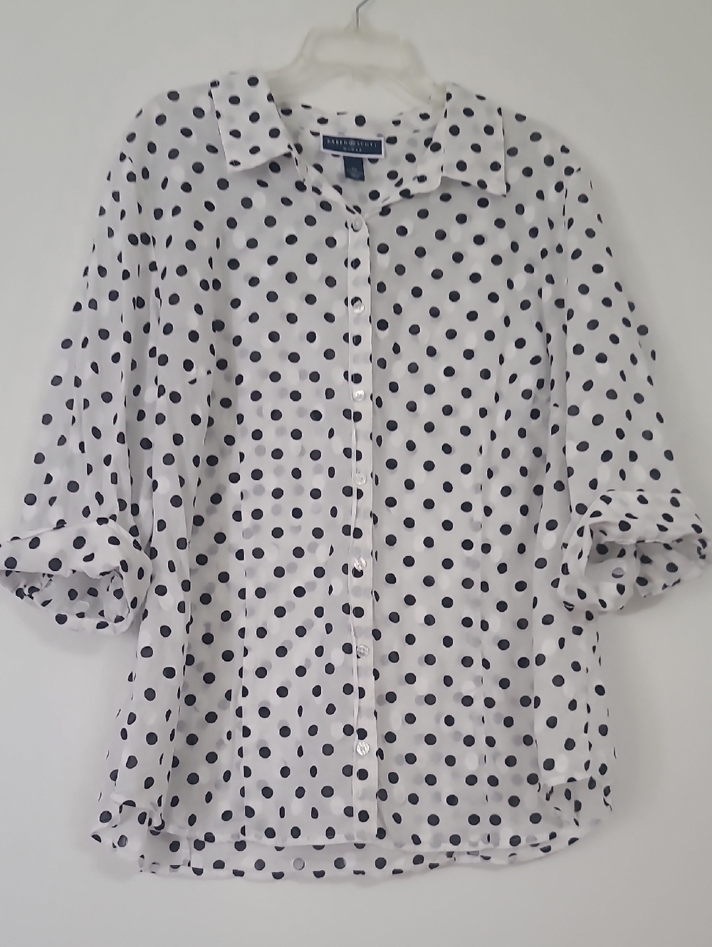 Karen Scott White and Black Polka Dot Button-Front Blouse